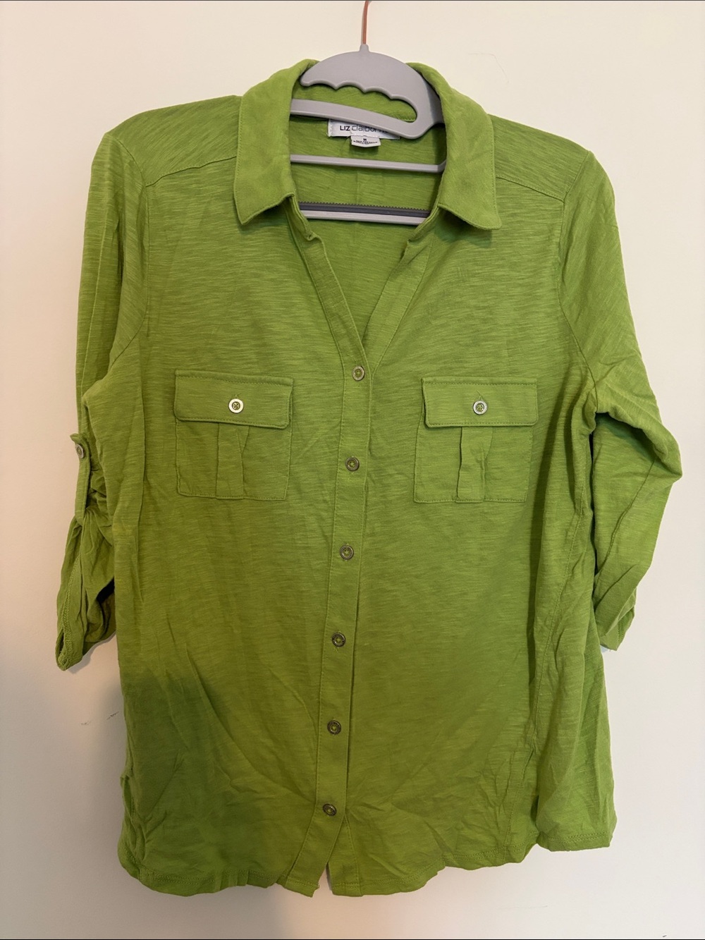 Liz Claiborne Lime Green Button-Up Utility Shirt